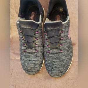 Like New Skechers Slip-ins: Contour Foam - Cozy Fit Blue w/Lavender Women's 8